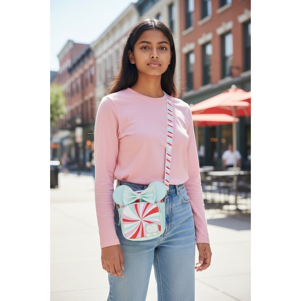 Loungefly Disney Minnie Mouse Ears Peppermint Print‎ Crossbody Bag Exclusive